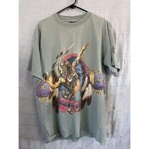 Vintage Rare Habitat Mens XL Native American Blue Cotton T-Shirt 90s Unique